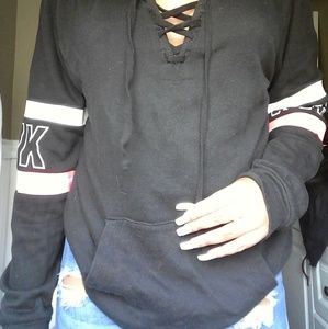 VS PINK STRAPPY HOODIE WITH REFLECTIVE SLEEVES